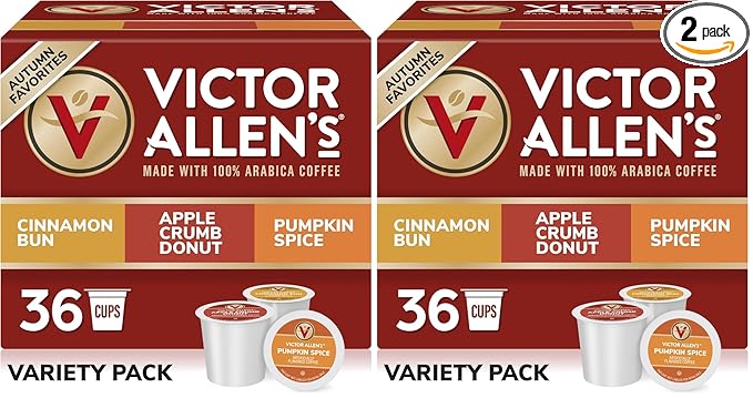 Victor Allen's Coffee Autumn Favorites Variety Pack Medium Roast 36 Count Single Serve Coffee Pods for Keurig K-Cup Brewers (Pack of 2)