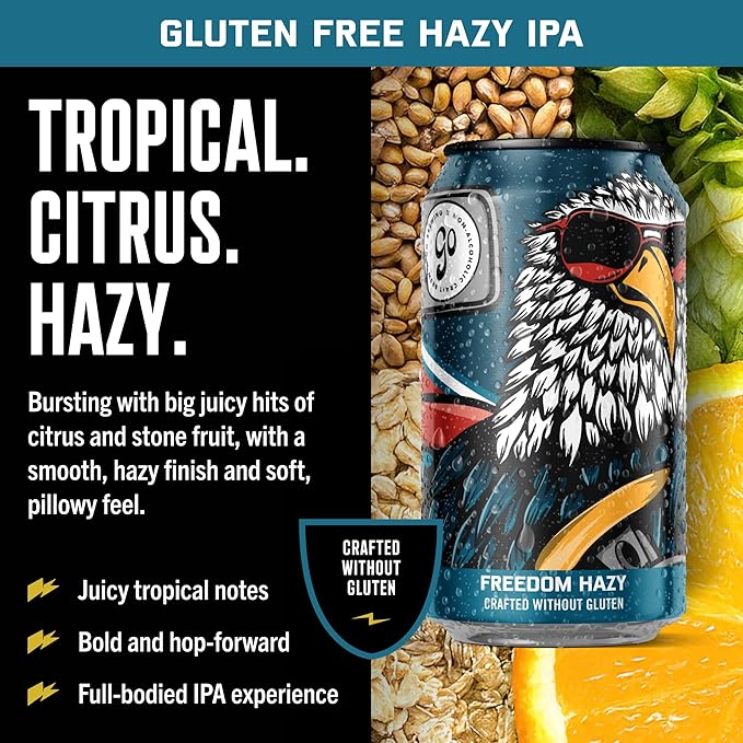 Go Brewing Freedom Hazy IPA Non-Alcoholic Craft Beer 12oz - Low-Calorie &amp Gluten-Free Hazy Craft Brew with Juicy Citrus and Stone Fruit Notes - Non-Alcoholic Beer For Any Occasion