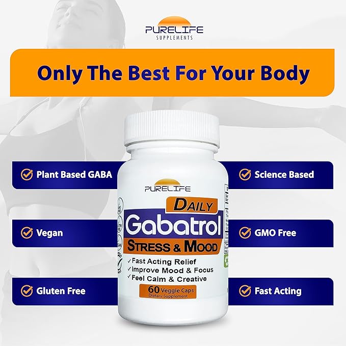 Gabatrol Daily – Plant Based GABA Supplement. Vegetarian and Vegan Friendly (60 Veggie Caps)