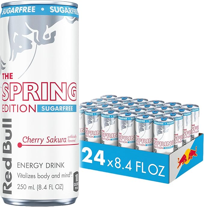 Red Bull Spring Edition Sugarfree Energy Drink Cherry Sakura 80mg Caffeine Taurine &amp B Vitamins 8.4 fl. oz. Pack of 24 Cans