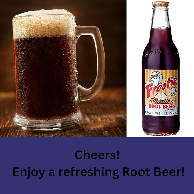 Frostie Vanilla Root Beer | One of Frostie’s Popular Soda Flavors | Real Cane Sugar | Caffeine Free | 12 oz Glass Bottles with Crazy Soda Pop Bottle Opener (12 Pack)