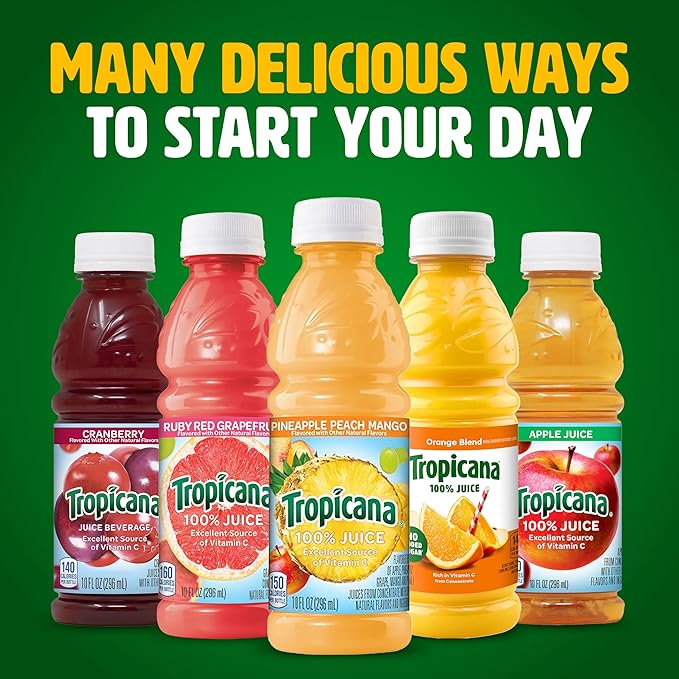 Tropicana 100% Pineapple Peach Mango Juice Single Serve 10 Fl Oz Bottles (Pack of 24) - Real Fruit Juice Vitamin C B &amp E Rich No Added Sugars No Artificial Flavors