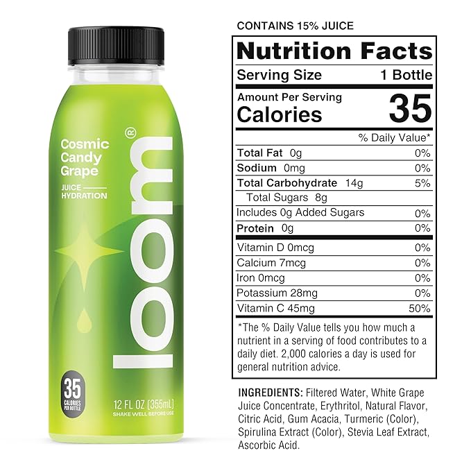 Cosmic Candy Grape Juice Drinks by Loom Low Sugar Juice Real Fruit No Added Sugar Healthy Hydration 35 Calories Non-GMO 12 oz bottles 12 pack