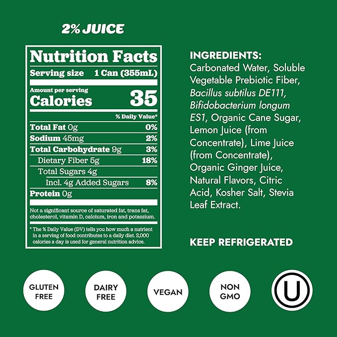 Slice Healthy Soda Cola &amp Ginger Ale Variety Pack Prebiotic &amp Probiotic Soda Pop 5g Fiber 35-40 calories 12 fl oz 12 Pack (6 of each flavor)