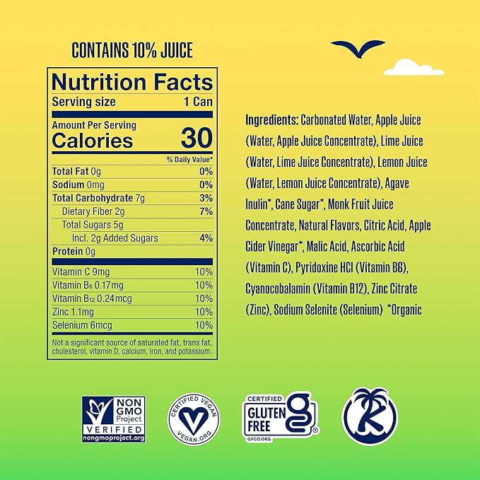 SunSip Prebiotic Soda by Health-Ade Better-for-You Soda Swap Beverage with Vitamins &amp Minerals Naturally Sweetened with 5g of Sugar Lemon Lime 11.5 oz (12 Pack)