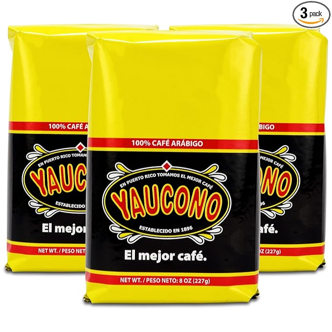 Yaucono Coffee Arabica Medium Roast Ground Roasted and Bagged in Puerto Rico 8 Ounce (Pack of 3)