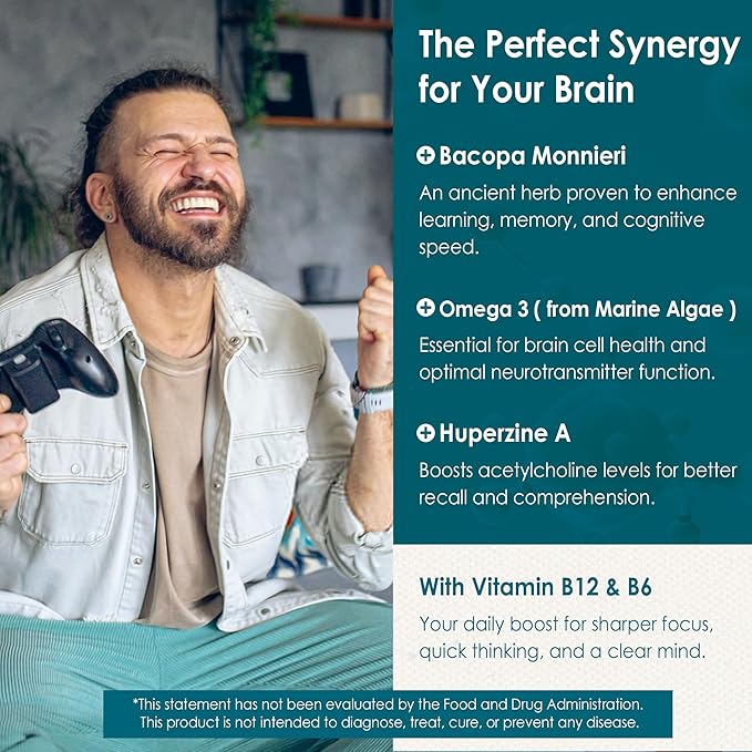 Phosphatidylserine - Nootropic Brian Supplement Focus &amp Energy Gummies+ Bacopa Monnieri Omega 3 Huperzine A Methyl B12 &amp B6 for Seniors Gamers Workers Non-GMO Caffeine-Free Sugar Free
