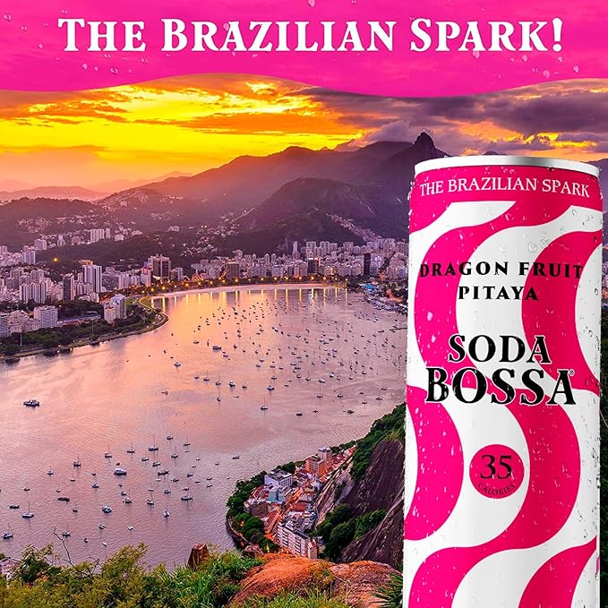 Soda Bossa Sparkling Healthy Soda Dragon Fruit Low-Calorie Gluten Free &amp Non-GMO Guilt-Free &amp Hydrating Sparkling Soda Drink - Natural Soda - Craft Soda 8-12 FL OZ Cans/Box (Pack of 1 Box)
