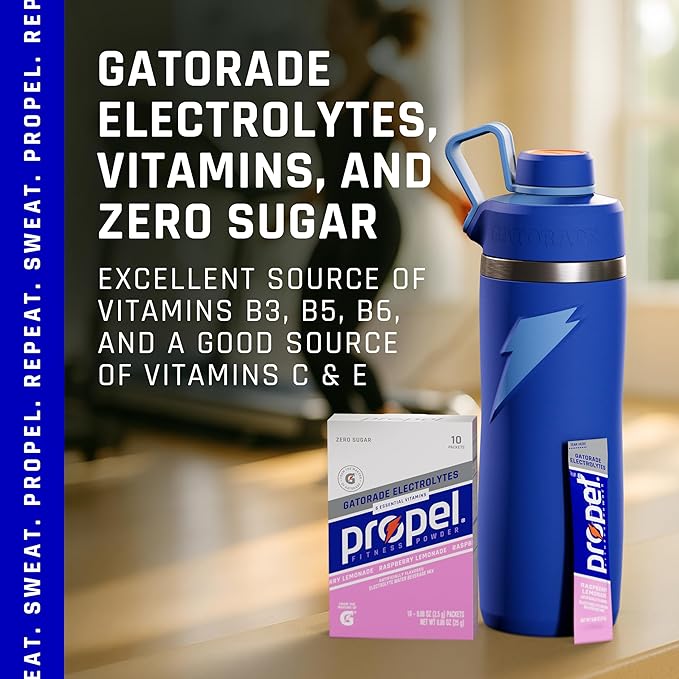 Propel Electrolyte Enhanced Water Drink Mix Powder Packets Raspberry Lemonade Zero Calorie &amp 0 Sugar Hydration with Electrolytes and Vitamins C &amp E (120 Packets)