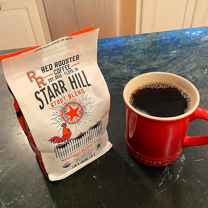 Red Rooster Coffee Organic Starr Hill Stout Coffee – Medium-Dark Roast Whole Bean – Notes of Dark Chocolate Praline &amp Citrus – 12oz – USDA Organic Fair Trade