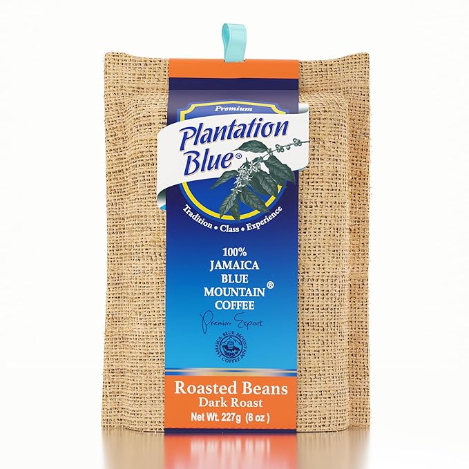 Plantation Blue Jamaica Blue Mountain Coffee Bundle – 8oz Dark Roast Whole Beans &amp 1lb Medium Roast Ground