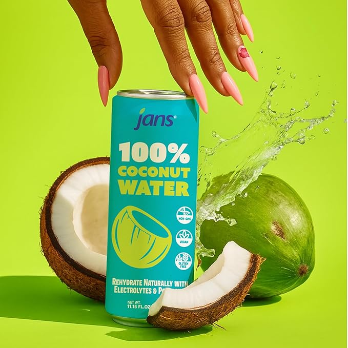 Jans 100% Coconut Water No Added Sugar 11.15oz (Pack of 12) Pure Coconut Refreshment Vegan Gluten-Free Hydration with Electrolytes