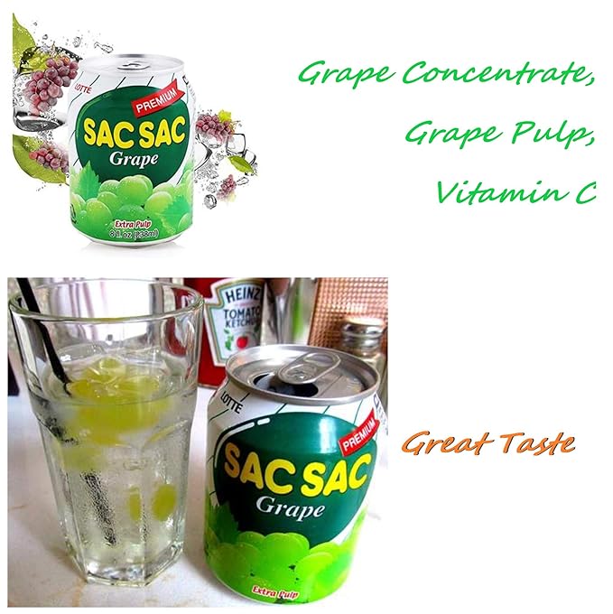 Korean Best Variety Energy Drink Box Deal - SACSAC RICE PUNCH PEAR JUICE - (SACSAC GRAPE 12 CANS)