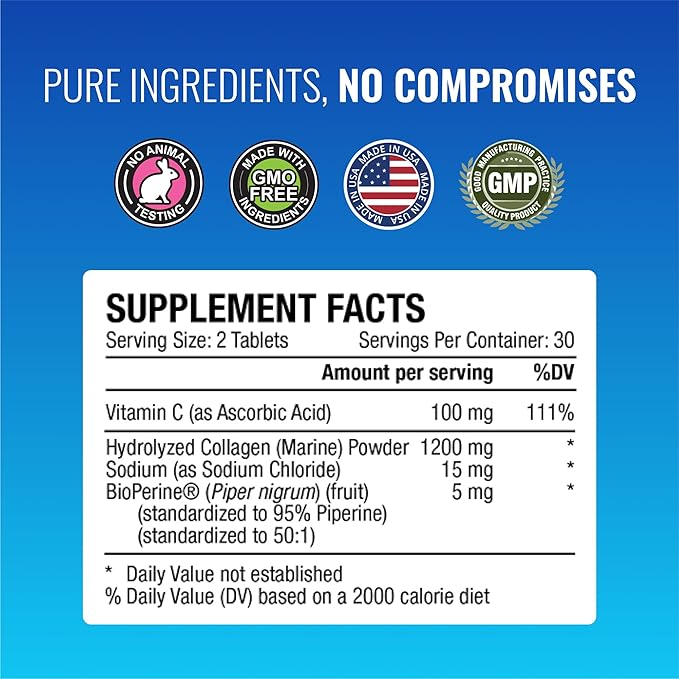 Approved Science Collagen Pills - Absorbable Marine Collagen Types I and III - 360 Tablets - Healthy Hair and Skin - Vitamin C Sodium and Bioperine for Fast Results - Non-GMO Made in USA