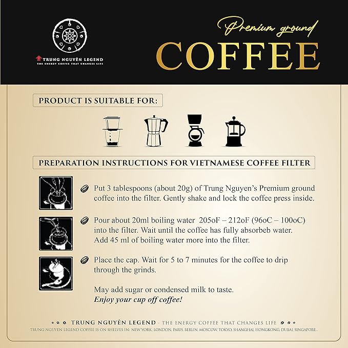 TRUNG NGUYÊN LEGEND PREMIUM COFFEE BOX for Business &amp Coffee Connoisseurs - Light Roasted Ground Strong and Flavorful Vietnamese Energy Coffee (8oz)