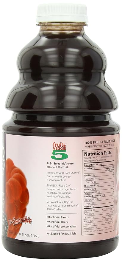 Dr. Smoothie 100% Crushed Fruit Smoothie Four Berry 46-Ounce Bottles (Pack of 2)