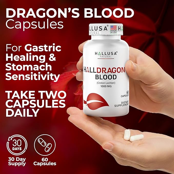 Dragon’s Blood Capsules 1000mg Croton Lechleri Extract (Sangre de Drago Sangre de Grado) Natural Digestion Support Skin Healing Ulcers Stomach Sensitivity Scarring Antioxidant Support 60 Count