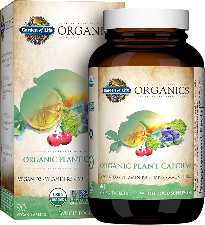 Garden of Life Calcium Supplement with Magnesium &amp Organic Vitamin D3 K2 Made from Whole Foods Gluten-Free 90 Count