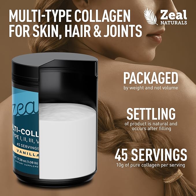 Premium Multi Collagen Peptides Powder (1 2 3 5 &amp 10) with Protein. Vitamin C Biotin Hyaluronic Acid for Hair Skin and Nails - Marine Bovine Chicken &amp Eggshell (Vanilla 45 Servings)