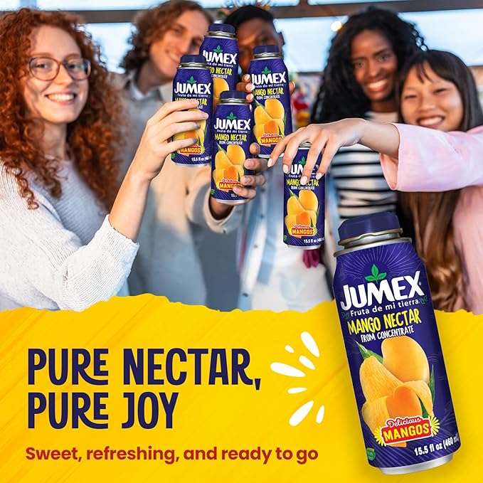 Jumex Mango Nectar Lata Botella - Made with Fresh Fruit Puree - Mango Juice Concentrate for Tropical Fruit Smoothie Mix Cocktail Mixers &amp Kids Beverages - 15.5oz 12 Pack Resealable Juice Bottles