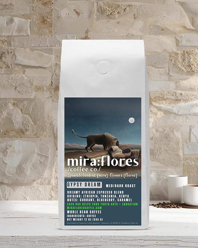 Miraflores Coffee Co Specialty Whole Bean Coffee Perfect Crema Medium Dark Roast Espresso Blend (12oz Africano Espresso Roast)