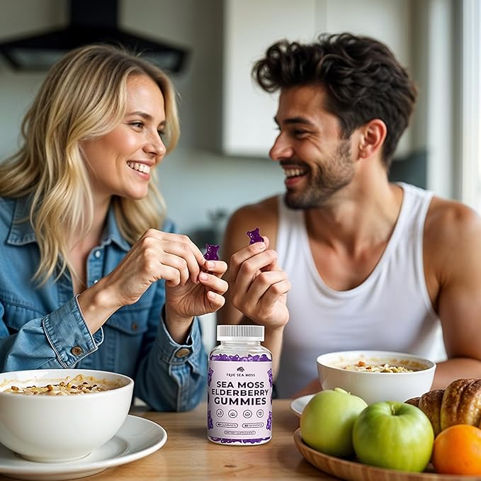 TrueSeaMoss Sea Moss Gummies with Elderberry Burdock Root &amp Bladderwrack – for Adults &amp Kids 4+ – Fruity Flavor – 60 Gummies