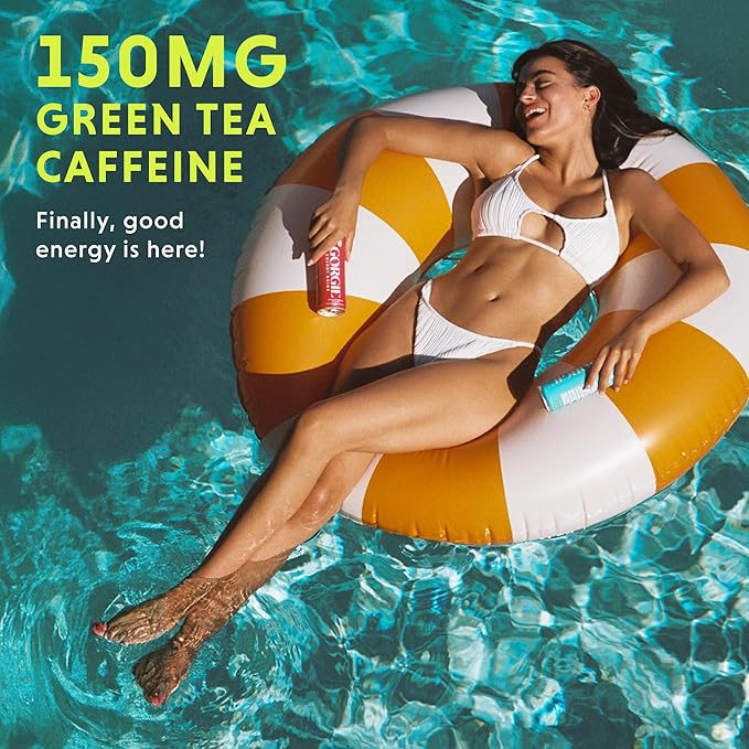 GORGIE Original Variety Sugar-Free Natural Energy Drink Sparkling Healthy Energy Drinks - Green Tea Biotin B Vitamins -150mg Caffeine Vegan &amp Low Calorie (Pack of 12)