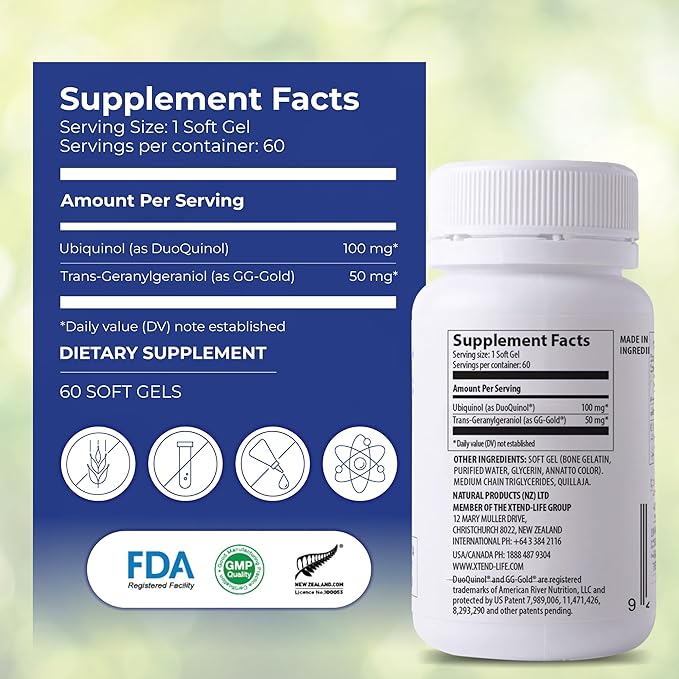 Xtendlife Xtend-Quinol CoQ10 Ubiquinol Supplement for Heart Health Cellular Energy and Healthy Aging - with 100mg Ubiquinol and 50mg GG (Geranylgeraniol)-4 Month Supply (Pack of 2)