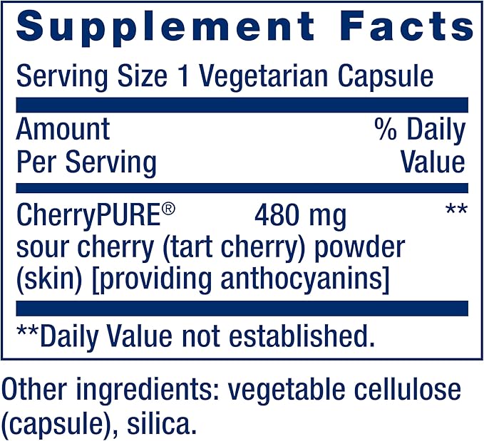 Life Extension Tart Cherry with CherryPURE® anthocyanins oxidative Stress Muscle Recovery Exercise Support Muscle Comfort Vegetarian Gluten-Free Non-GMO 60 Capsules