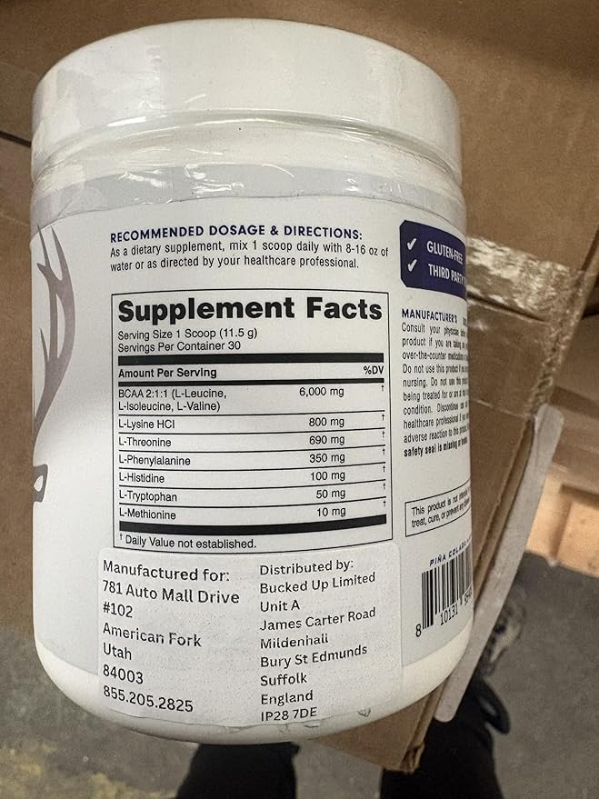 Bucked Up Essential Amino Acids - EAA Powder - Easy Mix Non Clumping Formula - for Pre/Intra Workout - Pina Colada Flavor - 30 Servings - 11.6 oz