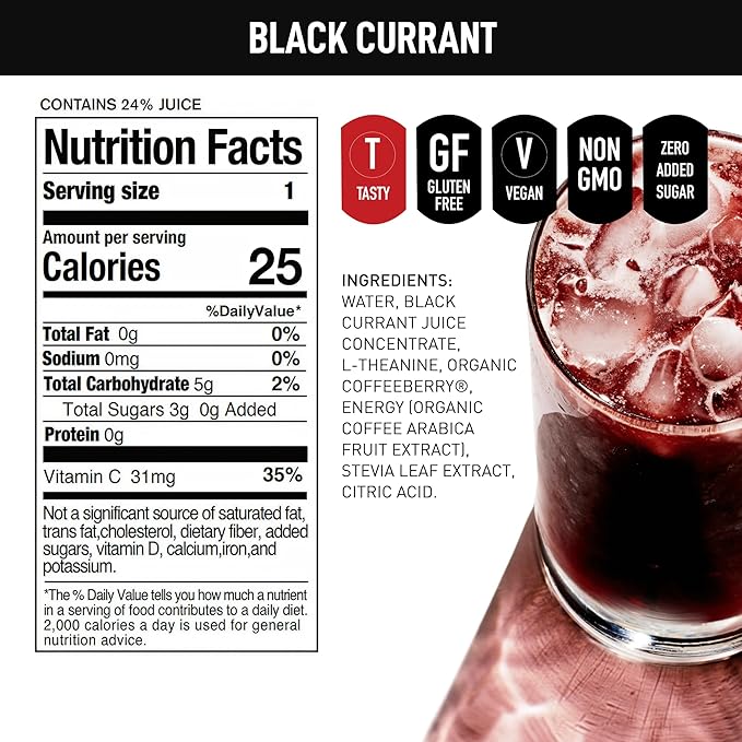 AUTOFOCUS Functional Energy Drink - Natural Focus Drink with Coffee Fruit &amp L-Theanine - Clean Caffeine Brain Booster - No Added Sugar. Productivity Energy Drink for Work &amp Study - Black Curra
