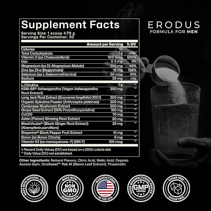 Formula for Men - Advanced Testosterone Support Powder - Energy &amp Gym Supplement for Men - Supports Healthy Testosterone Levels &amp Physical Performance - with Ashwagandha (30 Day Supply)
