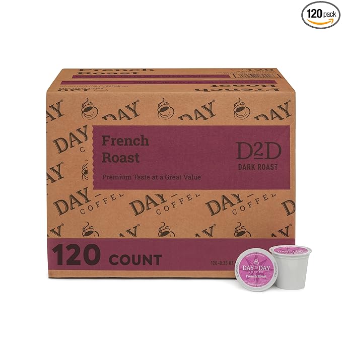 Day To Day Coffee French Roast Dark Roast Coffee Pods 120 Count Compatible with Keurig K-Cup Brewers Classic Dark Roast Coffee
