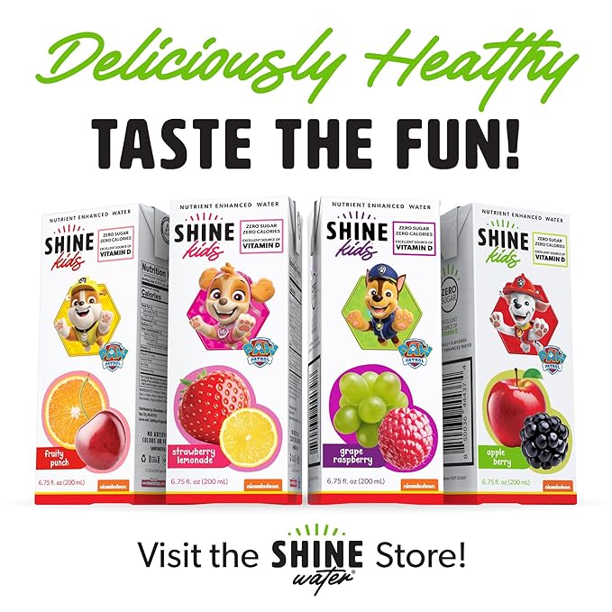 Shine Water x Paw Patrol Apple Berry Juice Boxes with Vitamin D 32-Pack | No Added Sugar | Naturally Flavored Drinks for Kids | Vegan Gluten Free Zero Calorie Hydration
