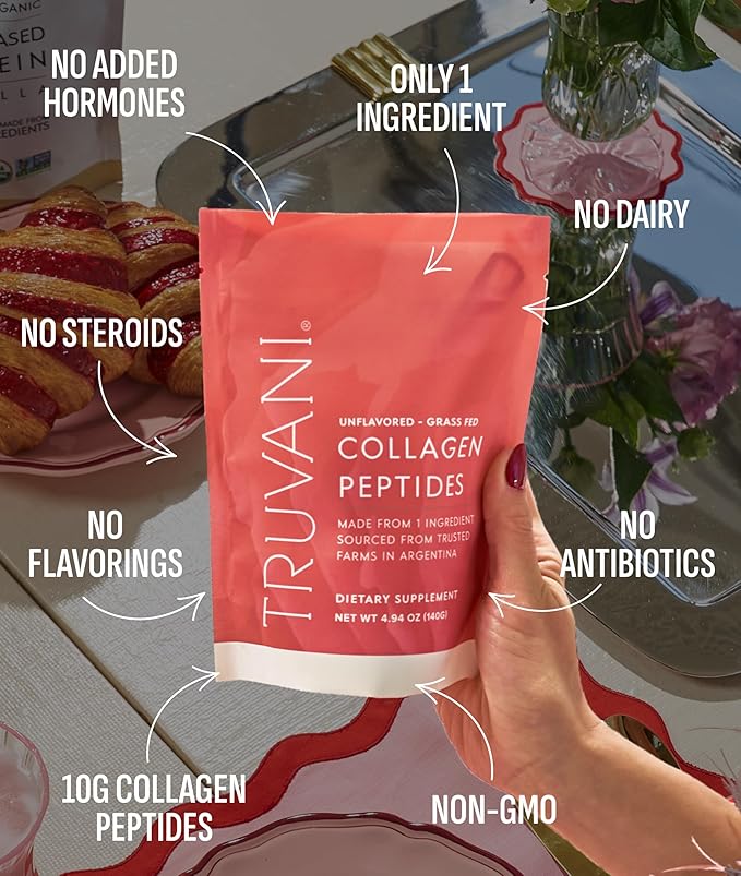 Truvani Hydrolyzed Collagen Peptides | Unflavored | 20 Servings | 10g Grass-Fed Collagen Protein Powder | Promotes Hair Nail Skin and Joint Health | Keto | Gluten &amp Dairy Free | Women &amp Men