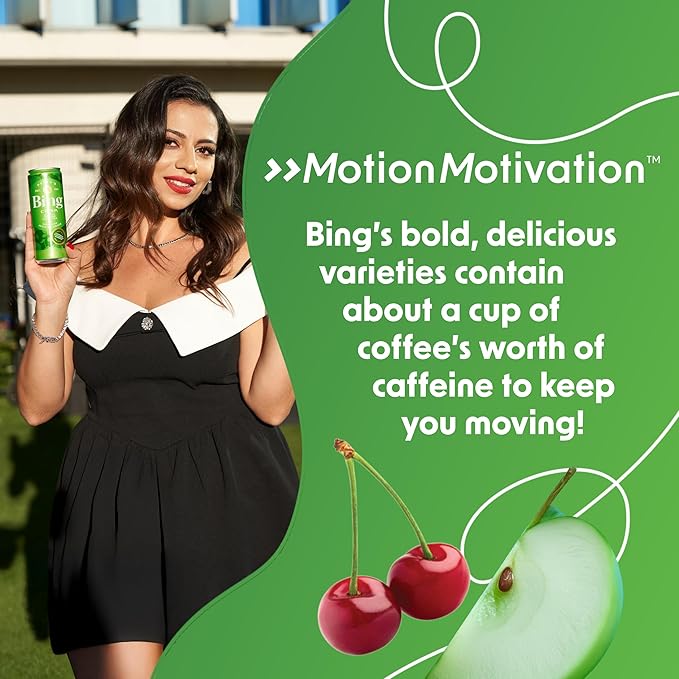BING CRISP Energizing Juice Beverage – Apple &amp Cherry (12oz/24pk) – Made with REAL Juice! Only 2g added Sugar Low Calorie 5 B-Vitamins &amp Ginseng 100mg Caffeine Vegan Gluten + Dairy Free.