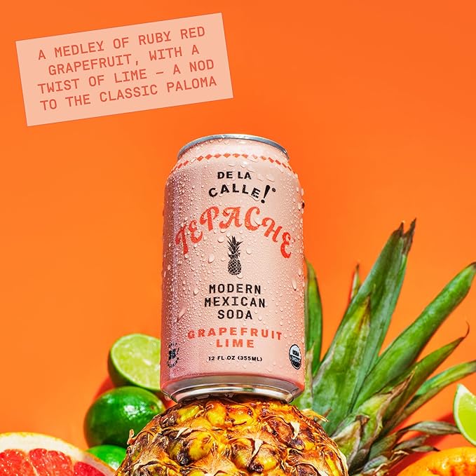 De La Calle Tepache - Grapefruit Lime - Modern Mexican Soda - Craft Fermented Pineapple Sparkling Beverage - Certified Organic Antioxidant Rich Non-Alcoholic Healthy Soda Low Sugar Low Calorie N