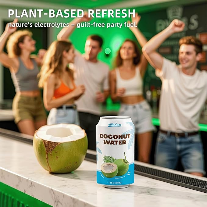VIIBI Coconut Water NO added Sugar The Original Flavor - Made with Fresh Coconut Water Natural Electrolytes for Hydration Hydration with Electrolytes 11 Fl Oz (Pack of 24 Cans)