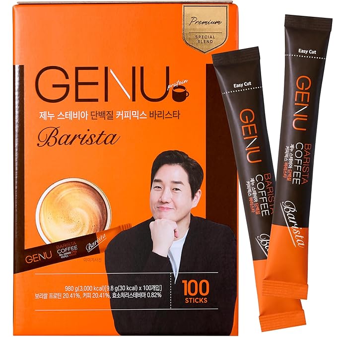 GENU Stevia Protein Coffee Mix (100 sticks Barista) Korea's No.1 Selling Zero Sugar Protein Coffee Mix