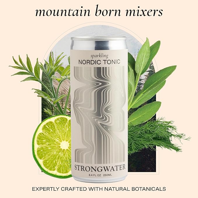 Strongwater Sparkling Nordic Tonic Water - 12 Pack Cans (8.4 Fl Oz Each) - Premium Mixer Made with Quinine Rocky Mountain Water &amp Botanicals - Real Cane Sugar No Artificial Flavors