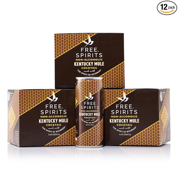 Free Spirits Kentucky Mule - Non-Alcoholic Cocktail - Mixed Ready To Drink Mocktail - Low Sugar Real Fruit Juice B-Vitamins - Non-GMO &amp Vegan - 8.4 fl oz Cans (12 Pack)