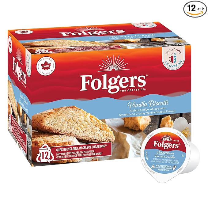 Folgers Vanilla Biscotti Coffee Pods12 Pods108g {Imported from Canada}