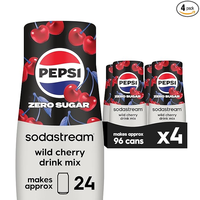 SodaStream Pepsi Wild Cherry Zero Sugar Drink Mix (440ml Pack of 4)