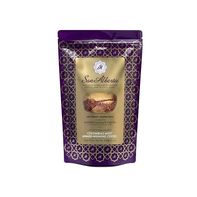 San Alberto Whole Bean Coffee - Single Origin &amp Specialty Colombian Arabica Coffee Medium Roast with Caramel &amp Dark Chocolate Notes - 12 oz