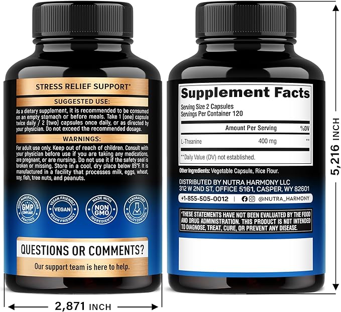 L Theanine 400 mg | L-Theanine Stress Relief | Extra Strength Supplement | Made in USA | Relaxation Sleep &amp Calm Support | For Men &amp Women | Plant Based Non-GMO &amp Gluten-Free | 240 Vegan