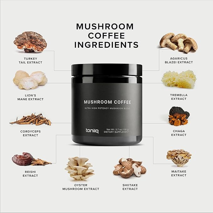 Mushroom Coffee - Ultra High Potency 10:1 Concentrated Extract - Colombian Sourced Beans with 10 Mushroom Blend Lion's Mane &amp Cordyceps - Rich &amp Functional Coffee Alternative - Third-Party La