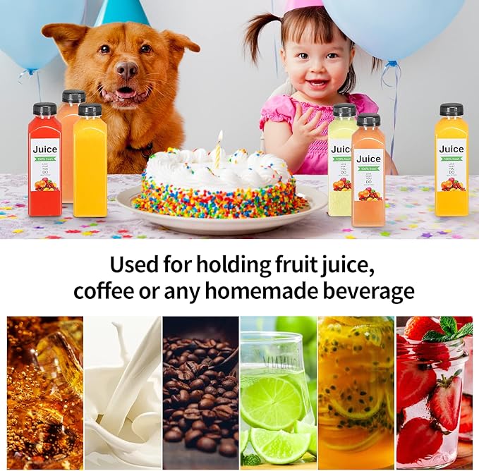 36pcs 16oz Plastic bottles with lids juice bottles with caps Reusable containers and Clear beverage for milk Smoothies juice