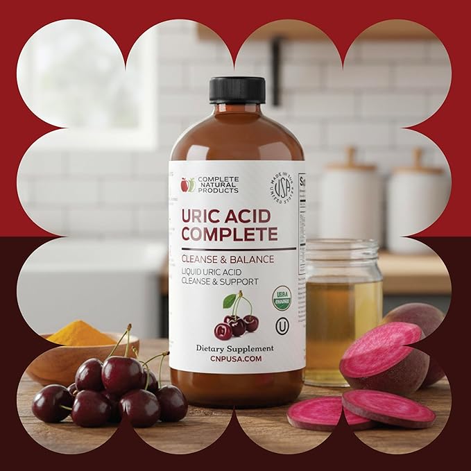 Complete Natural Products Uric Acid Complete - 8oz Liquid Supplement to Support Uric Acid Cleanse Kidney Health &amp Circulation with Apple Cider Vinegar Tart Cherry &amp Beet Root.