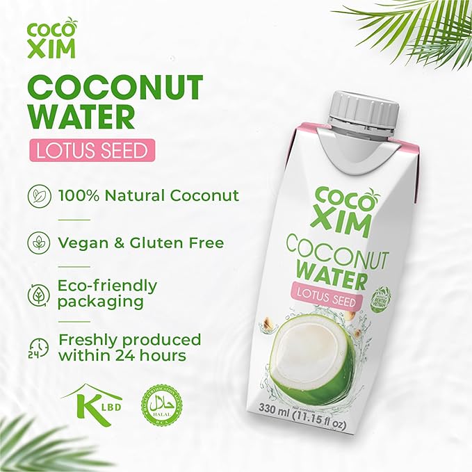 COCOXIM Ready to Drink Coconut Water with Lotus Seed Extract – 11 oz (Pack of 12)|100% Natural &amp Fresh with Electrolytes &amp Nutrients|Halal &amp Kosher Certified|Alternative to SodaSoft and S