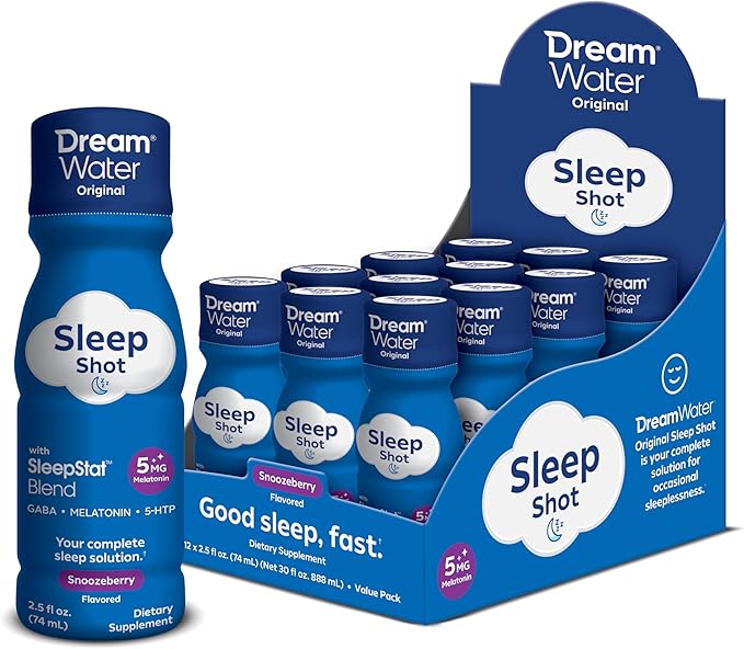 Dream Water Sleep Aid Supplement Drink Melatonin 5mg GABA 5-HTP 2.5 oz Sleep Water Snoozeberry + Immunity Sleepy Citrus 24-Pack